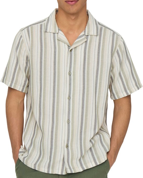 ONLY & SONS ONSTREV LIFE REG STRIPE SS SHIRT NOOS Heren Overhemd - Seagrass Multi Stripe