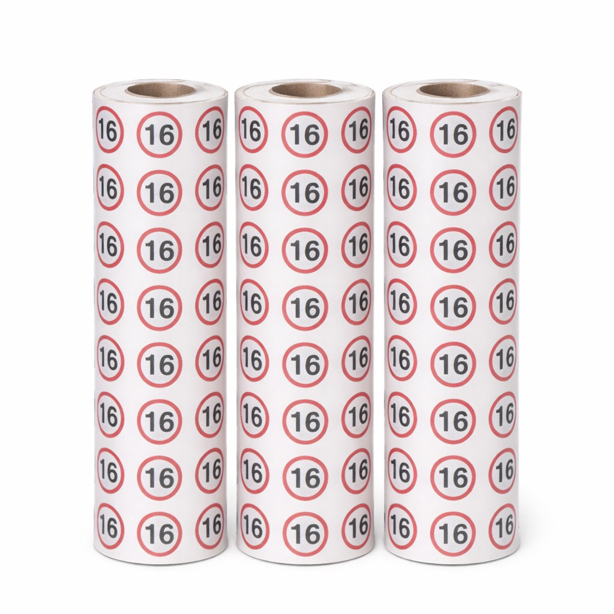 PARTYTIME serpentine printing '16' - feestslinger van papier - 3 rollen per verpakking - lengte 384 cm per rol - verjaardagsversiering voor 16 jaar - wit met rode print