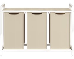 VASAGLE - Wasmand - Wasmand met 3 Vakken - Uittrekbare en Afneembare Waszak - Met Opbergrek