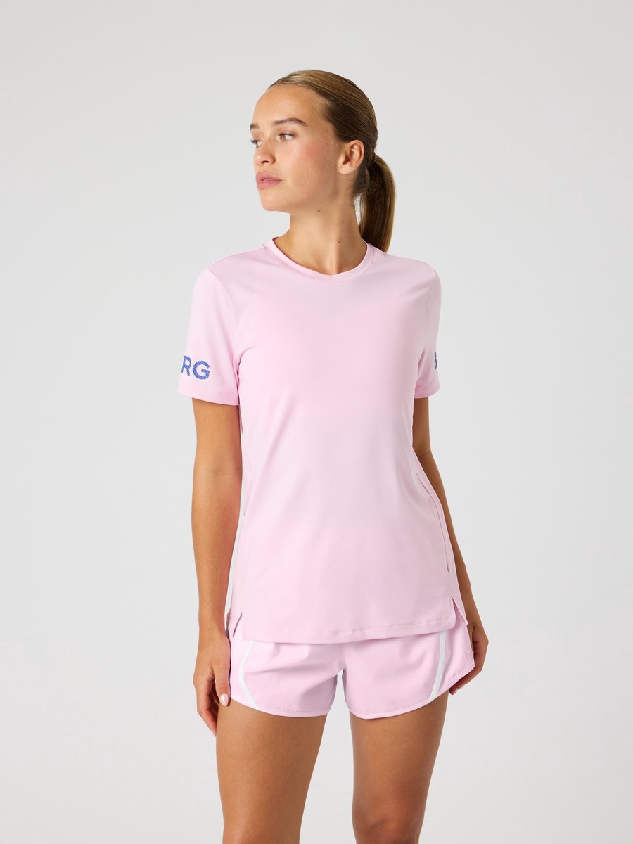 Björn Borg Sportshirt Dames - Trainingshirt Korte Mouw - Gerecycled Polyester - Pink Lady - Maat S