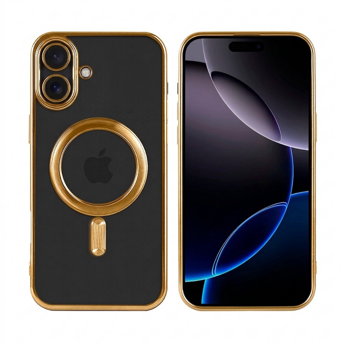 iPhone 16 Plus Hoesje (Goud) Transparant – MagSafe Compatibel – Shockproof Case – TPU + PC – Draadloos Opladen – Camera- en Schermbescherming – Luxe Design