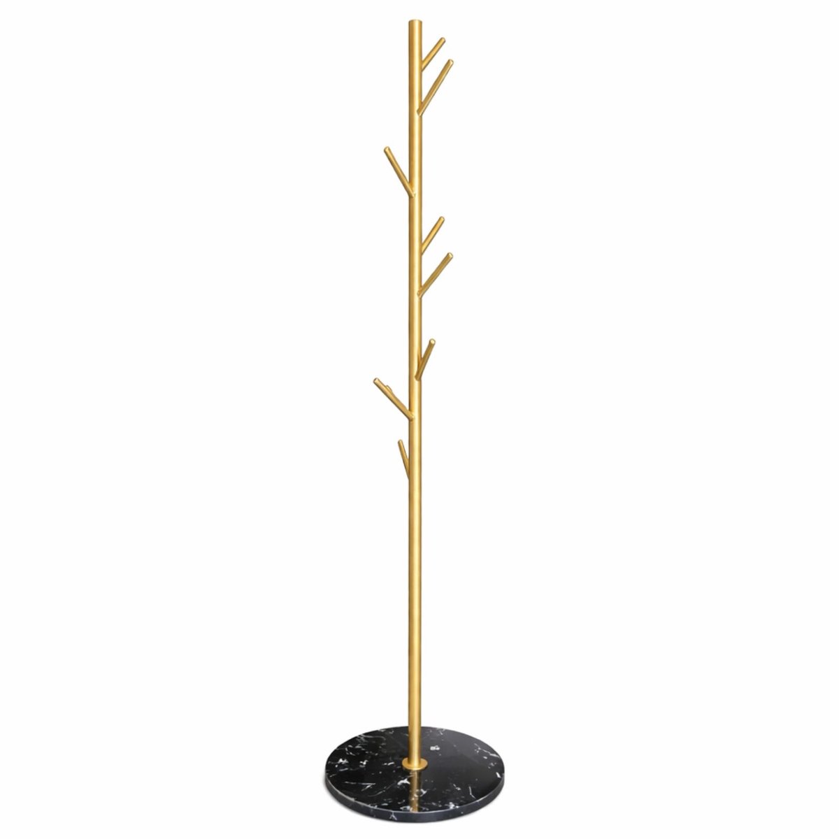 Arisa Home - Kapstok staand - Zwart marmeren voet - Vrijstaande Kapstok - Zwart/Goud - Staande kapsok 8 Haaks - 170x32cm
