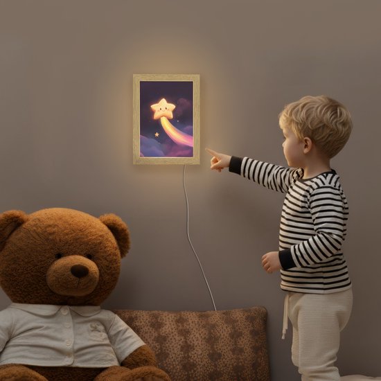 Nachtlampje 15x20 cm - Kinder lampje - Ster - Gezichtje - Lichtgevend - Tafellamp kinderkamer - Slaapkamer lamp - Bedlamp kinderen - Kinderlampje stopcontact - Wandlamp babykamer - Nachtlampjes van Merkloos — afbeelding 5