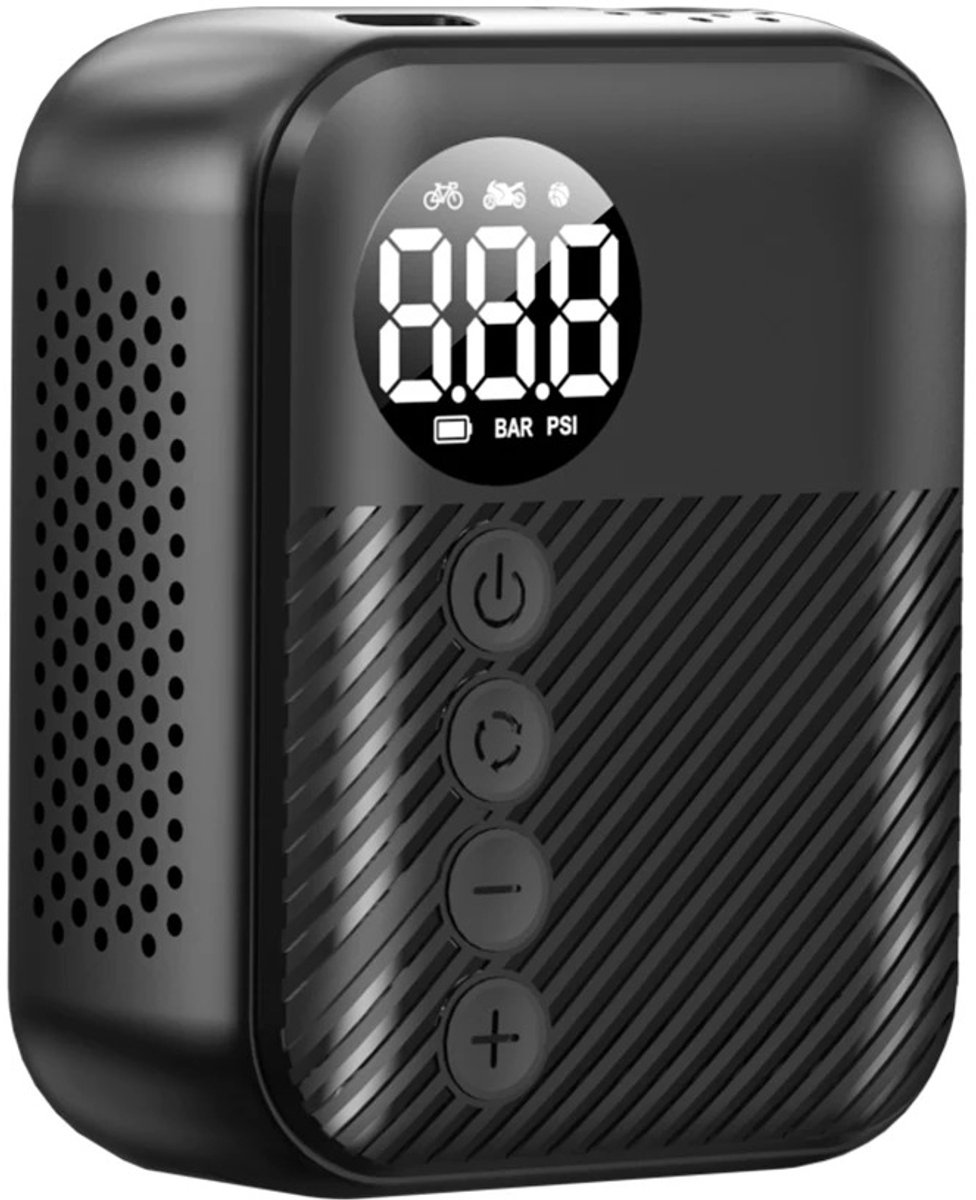 HOB Mini Elektrische Fietspomp - Mini Compressor - Luchtpomp - Draagbaar - Oplaadbaar - Fietspomp Elektrisch - Fietspomp met Drukmeter