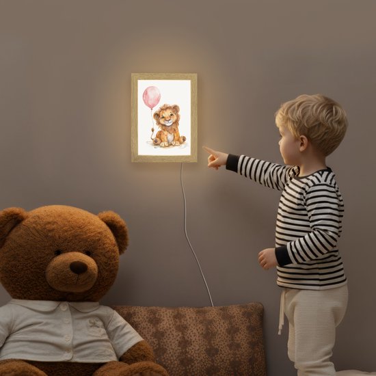 Nachtlampje 15x20 cm - Kinder lampje - Leeuw - Baby dier - Dieren - Roze ballon - Tafellamp kinderkamer - Slaapkamer lamp - Bedlamp kinderen - Kinderlampje stopcontact - Wandlamp babykamer - Nachtlampjes van Merkloos — afbeelding 5