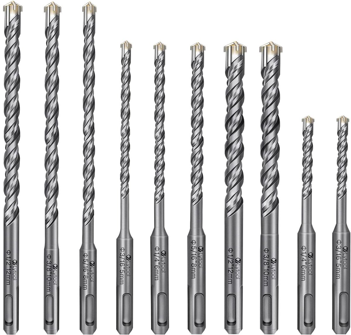 SDS Plus Hammer Drill Bit Set - 10pcs - 5mm~12mm - Voor Beton, Graniet, Wandboren, Keramische Tegels, Steen