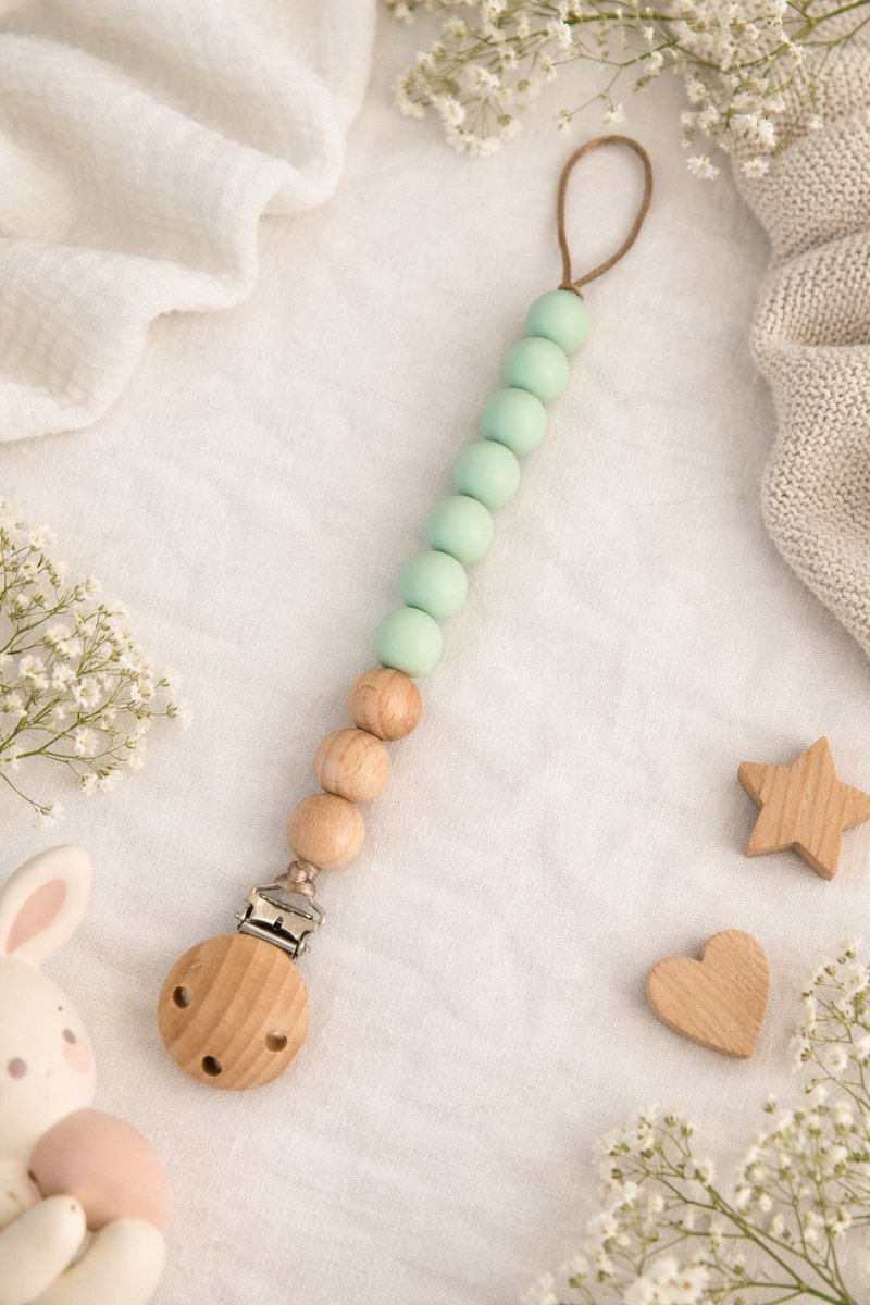 Luxe Speenkoorden - speenkoord hout mint - kraamcadeau - baby shower