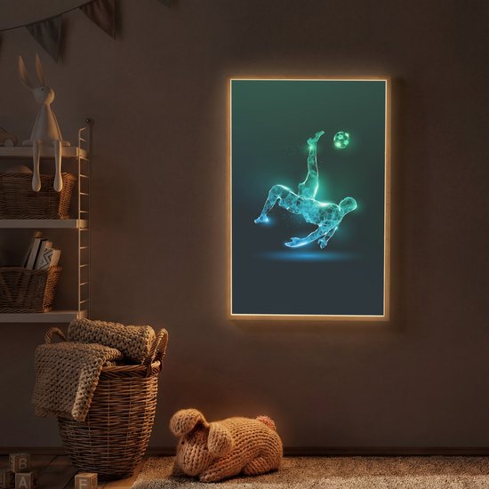 Nachtlampje 70x100 cm - Kinder lamp - Voetbal - Voetballer - Jongen - Zwart - Tafellamp kinderkamer draadloos - Slaapkamer lampje - Bedlamp kinderen - Kinderlampje - Wandlamp babykamer - Nachtlampjes van OnlyWow — afbeelding 2