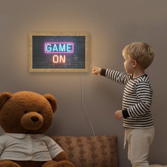 Nachtlampje 30x20 cm - Kinder lamp - Game on - Neon - Muur - Tafellamp kinderkamer - Slaapkamer lamp - Bedlamp kinderen - Kinderlampje stopcontact - Wandlamp babykamer - Nachtlampjes van Merkloos — afbeelding 5