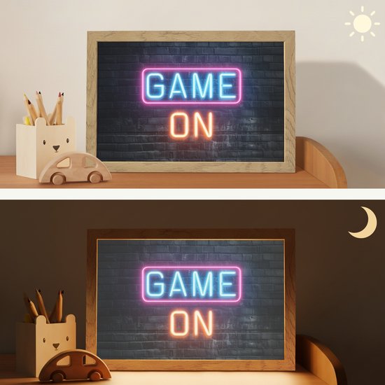 Nachtlampje 30x20 cm - Kinder lamp - Game on - Neon - Muur - Tafellamp kinderkamer - Slaapkamer lamp - Bedlamp kinderen - Kinderlampje stopcontact - Wandlamp babykamer - Nachtlampjes van Merkloos — afbeelding 4