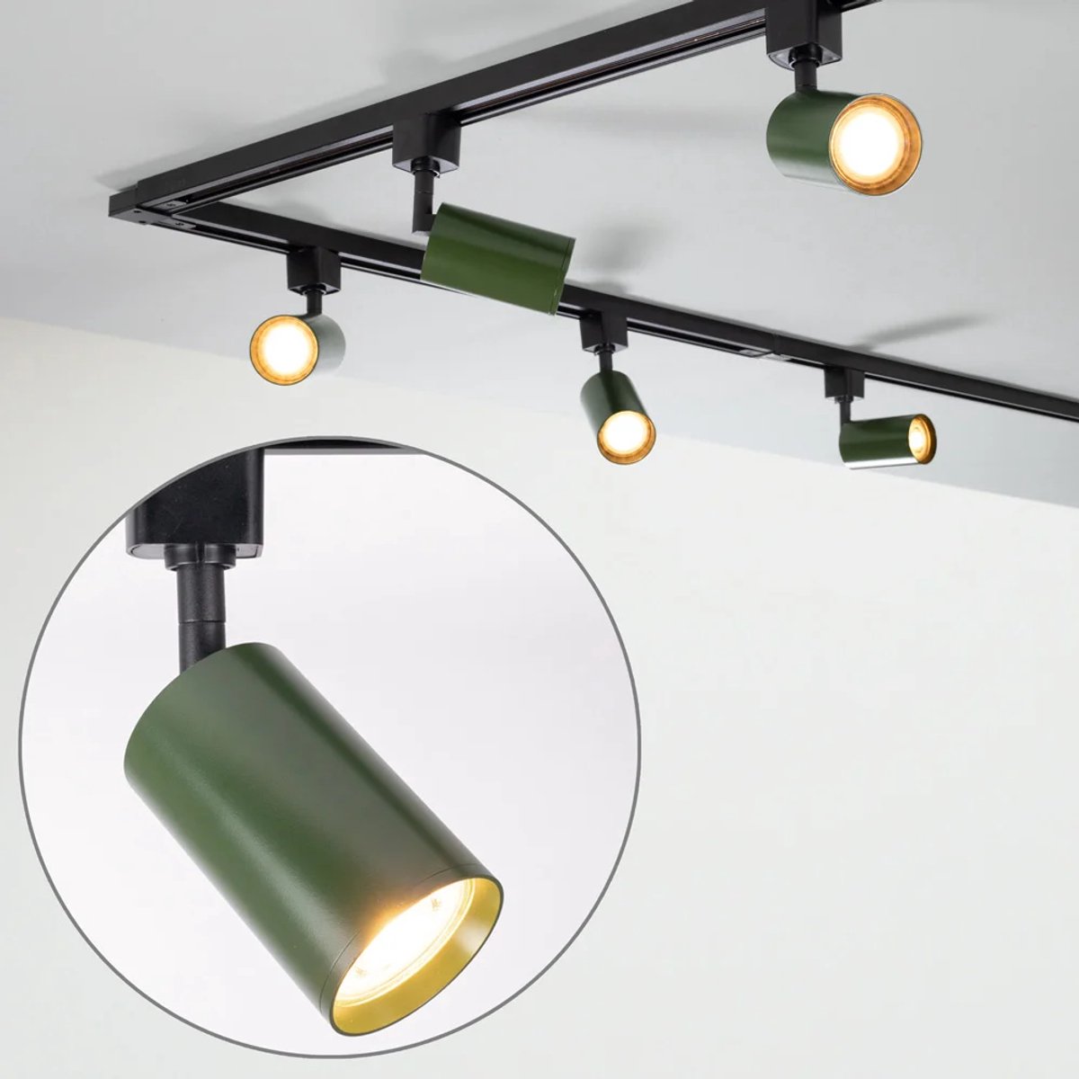 1-fase railsysteem van 3 meter Romain zwart met olijfgroen