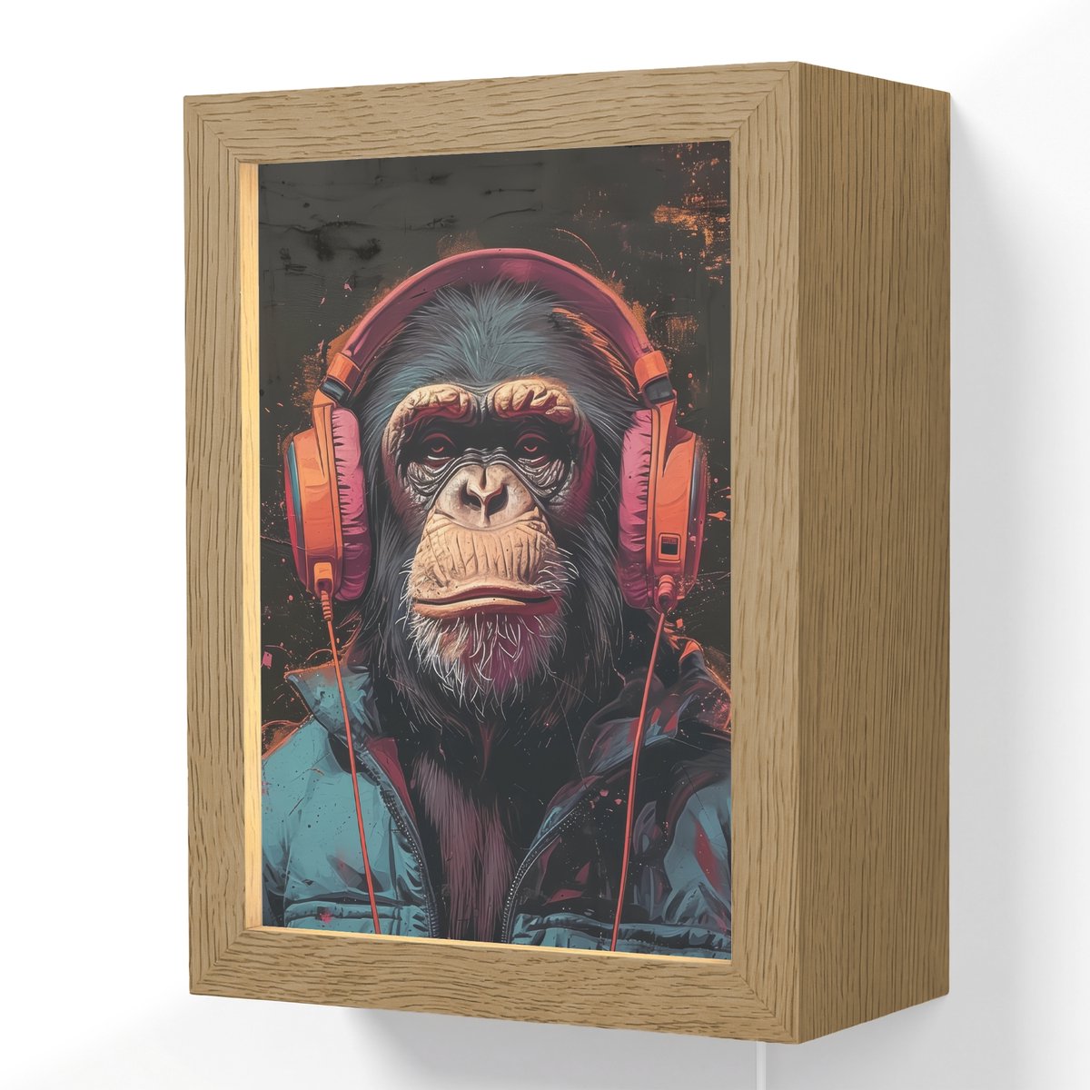 Wandlamp 15x20 cm - Oplaadbaar - Graffiti - Chimpansee - Koptelefoon - Aap - Wandlampen bi