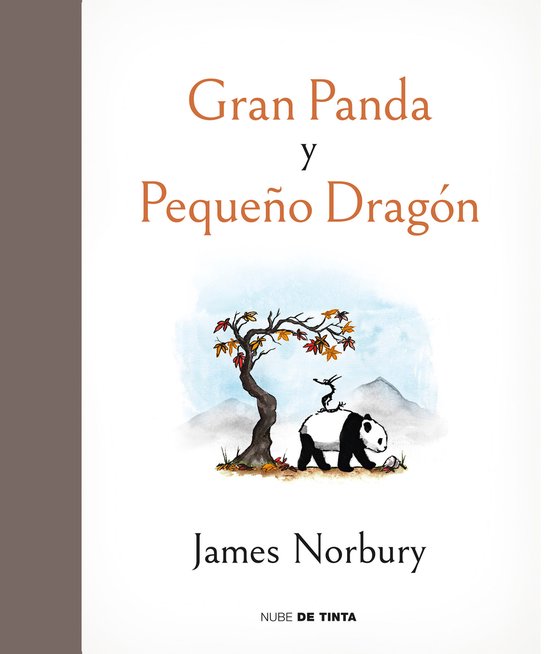 Couverture du livre "Gran Panda y Pequeño Dragón" avec un panda et un petit dragon sous un arbre d'automne.