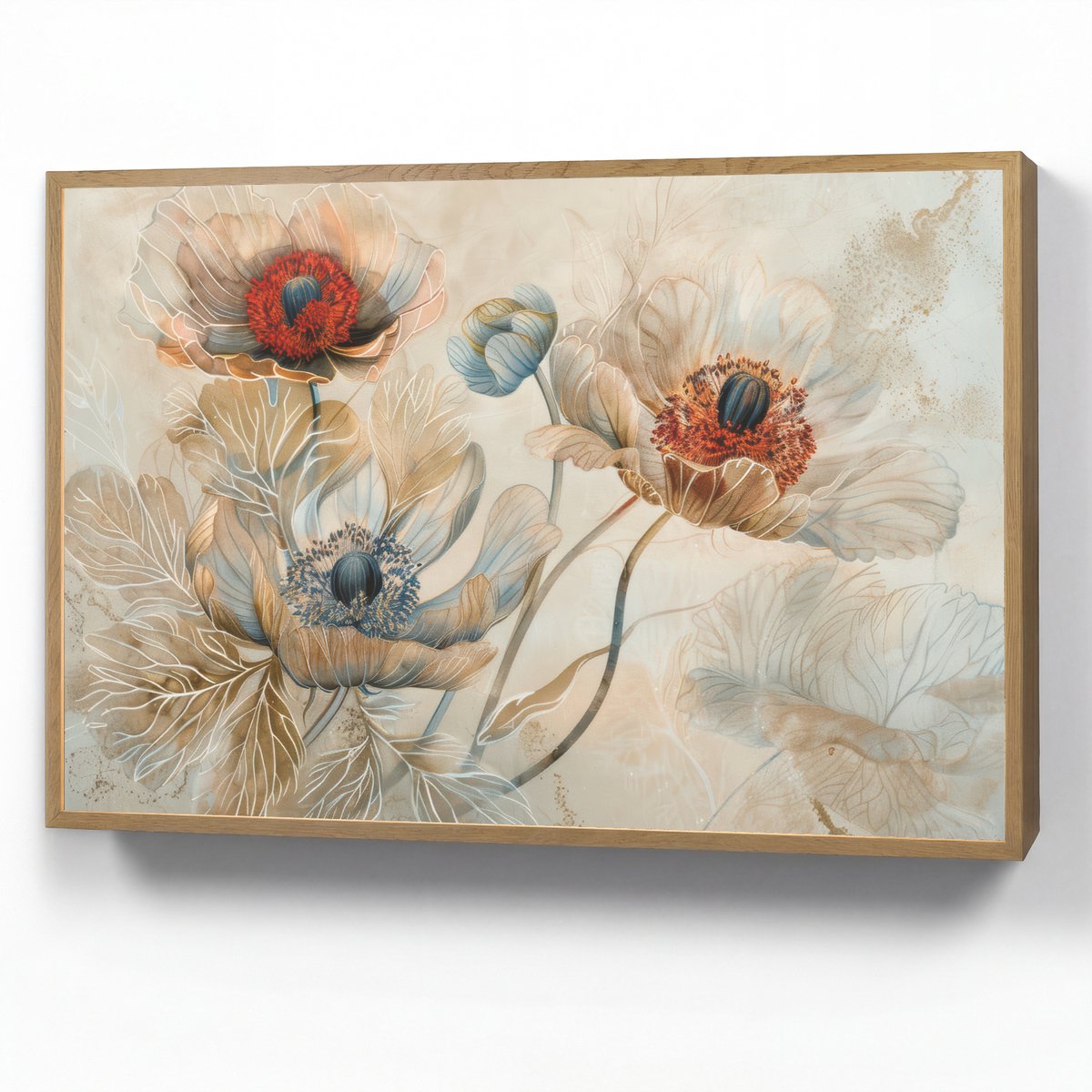 Wandlamp 90x60 cm - Oplaadbaar - Bloemen - Beige - Modern - Illustratie - Wandlampen binne