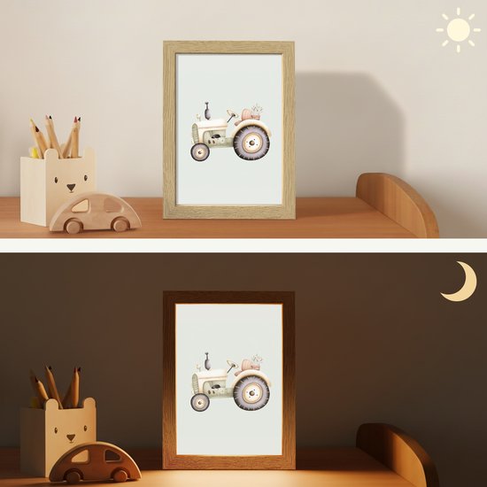 Nachtlampje 15x20 cm - Kinder lampje - Vintage - Tractor - Pastel - Tafellamp kinderkamer - Slaapkamer lamp - Bedlamp kinderen - Kinderlampje stopcontact - Wandlamp babykamer - Nachtlampjes van OnlyWow — afbeelding 5