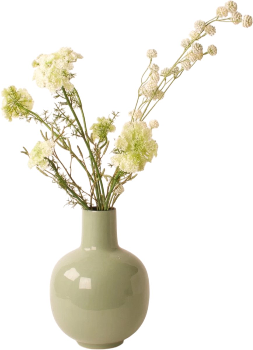 Winq Vaas Emaille 23x30cm Lindegroen-vaas voor kunstbloemen-Grote vaas-Vaas metaal Hoogglans