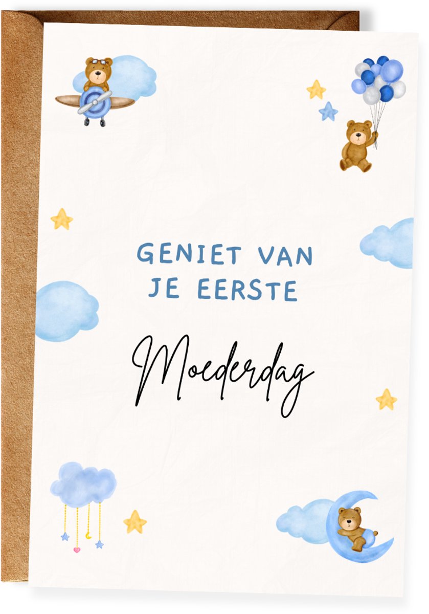 Eerste Moederdag Wenskaart – Felicitatiekaart nieuwe mama / eerste keer moeder - Jongen (10x15 cm incl. envelop)