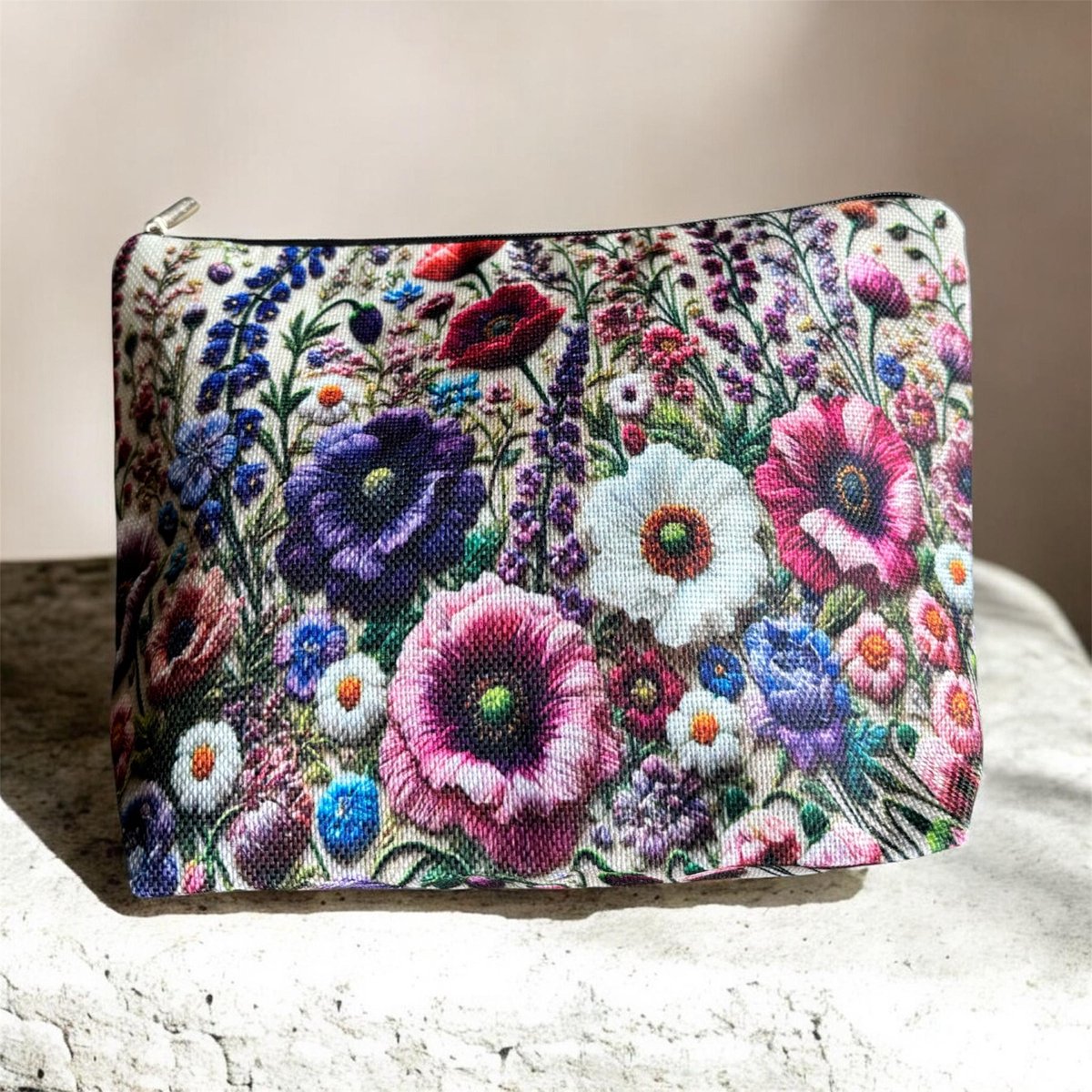 Stoffen Toilettas Bloemen met rits (make-uptasje, etui of reisetui ) 23.5 x 17.5 x 6 cm