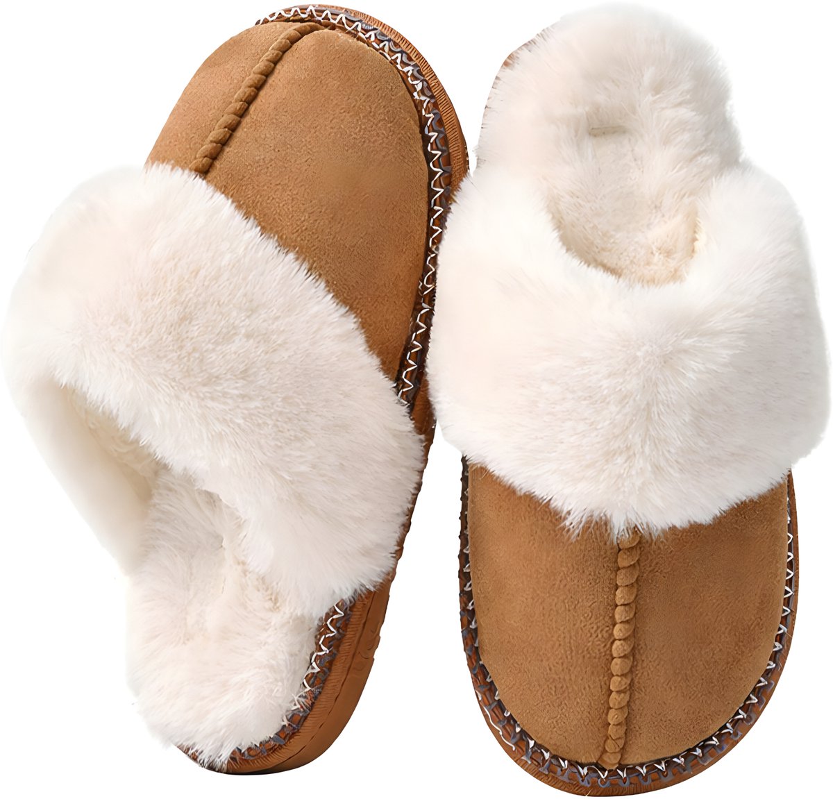 Somstyle Pantoffels voor Dames - Maat 36-37 - Antislip Zool - Sloffen met Pluche Voering - Lichtbruin