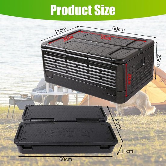 Koelbox - Opvouwbare Geïsoleerde Container - Draagbaar - Autokoelbox - Ideaal Voor Kamperen, Reizen, Vissen en Het Strand - Zwart van Koelbox. — afbeelding 2