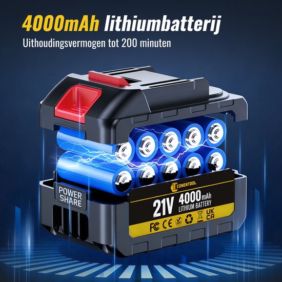 CONENTOOL Accu Heggenschaar 52,5 cm - Met LED-Batterij-indicator, 2x 4.0Ah Accu, Lader - Lichtgewicht van Merkloos	 — afbeelding 2
