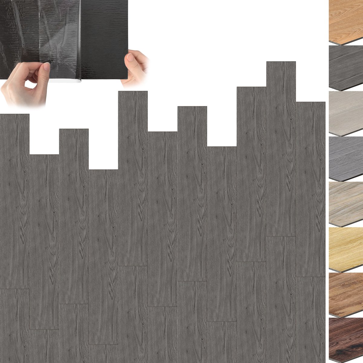 Froadp PVC-vloerbedekking 2,5 m² in donkergrijs Zelfklevende tegels Vinylvloer kliksysteem Houteffect Vinyl vloerbedekking voor vloerverwarming 18 tegels - 91,44 cm x 15,24 cm x 2 mm