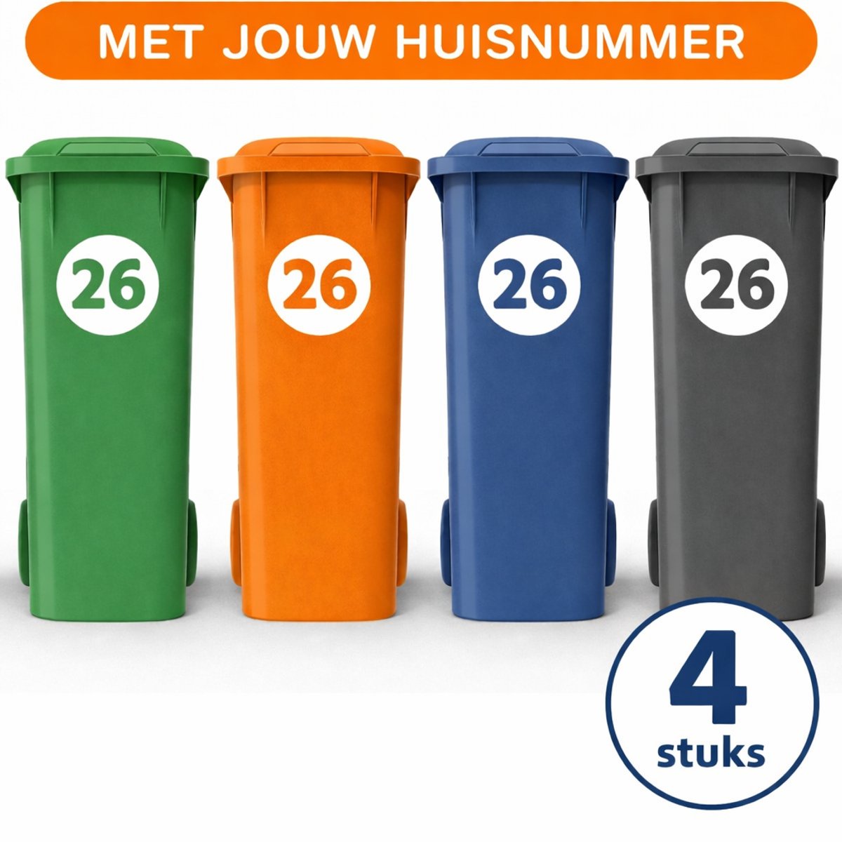 Container stickers XL - Voordeelset 4 stuks - 20cm - Container / Kliko sticker huisnummer - afvalcontainer sticker - klikosticker - Rondje dicht