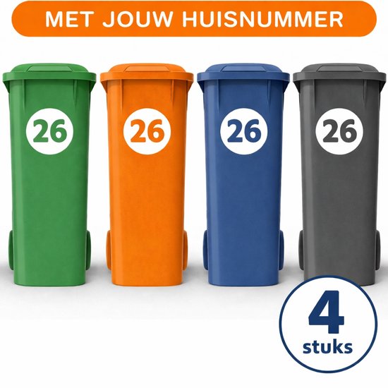 Container stickers XL - Voordeelset 4 stuks - 20cm - Container / Kliko sticker huisnummer - afvalcontainer sticker - klikosticker - Rondje dicht