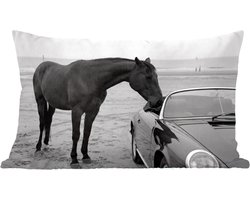 Sierkussens - Kussentjes Woonkamer - 60x40 cm - Paard - Auto - Zwart - Wit