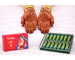 Henna Tattoe - 2 stuks Mehndi - Neptattoe met Eucalyptus & andere Speciale Oliën - Tijdelijke Henna Tatoeage - Natuurlijke Inkt Pasta - 2 cones - 25 gram/tube