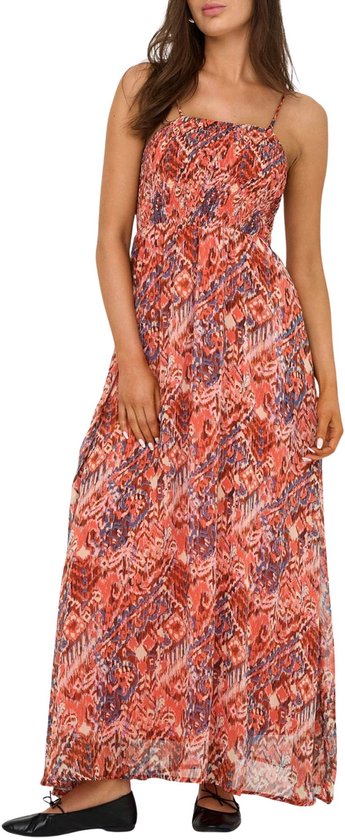 Maxi-jurk met spaghettibandjes en een geometrische print in roze, oranje en blauw