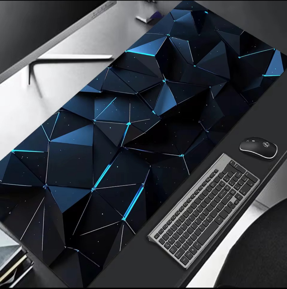 Gaming Muismat 800x300 mm – Antislip Rubber – Waterbestendig – Ultra Smooth Oppervlak – Modern Geometrisch Design – Bureau Deskmat voor PC & Laptop – Zwart/Blauw