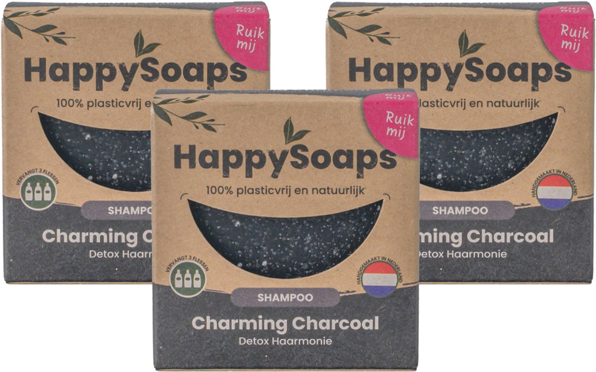 HappySoaps Charming Charcoal – 3× Shampoo Bar – Halfjaar Box – Natuurlijke Shampoo – Voordeelverpakking