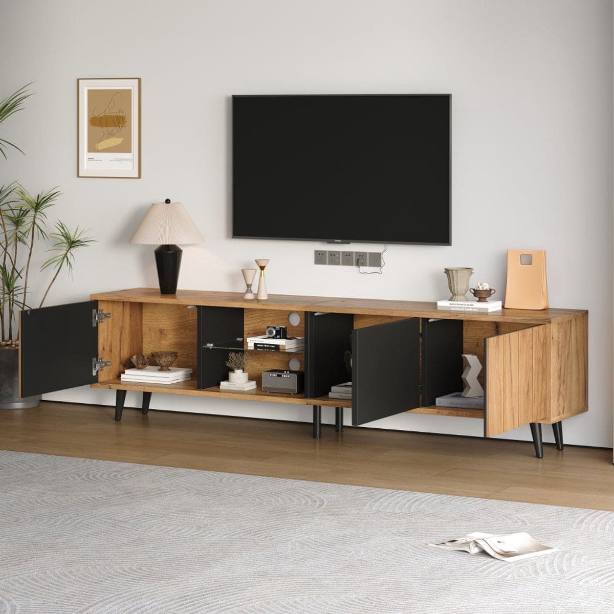 Tv Meubel – TV Kast – TV Meubelkast – TV Dressoir – TV Lowboard – 175x31,5x45 cm – Krasbestendig Oppervlak – Geschikt Voor 75 Inch Televisies