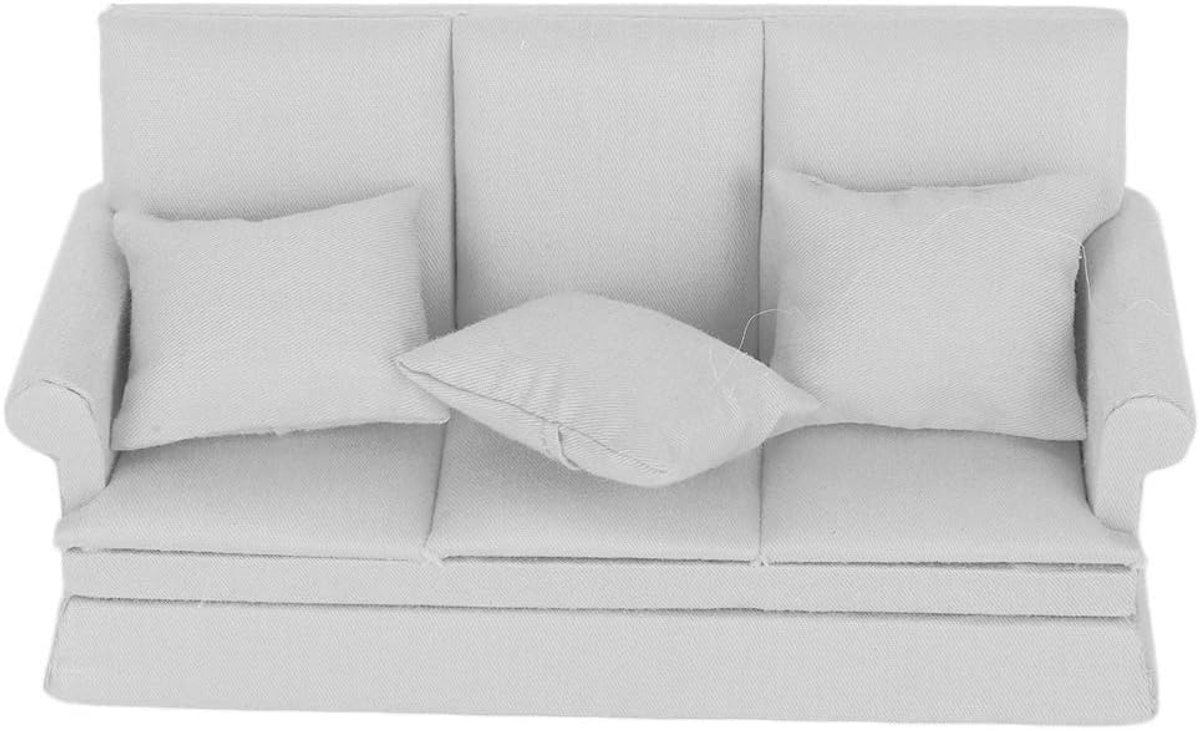 Poppenhuis Sofa Set - Miniatuur Meubels - Poppenhuis Decoratie - Inclusief 3 Kussens - 1:12 Schaal - Grijs