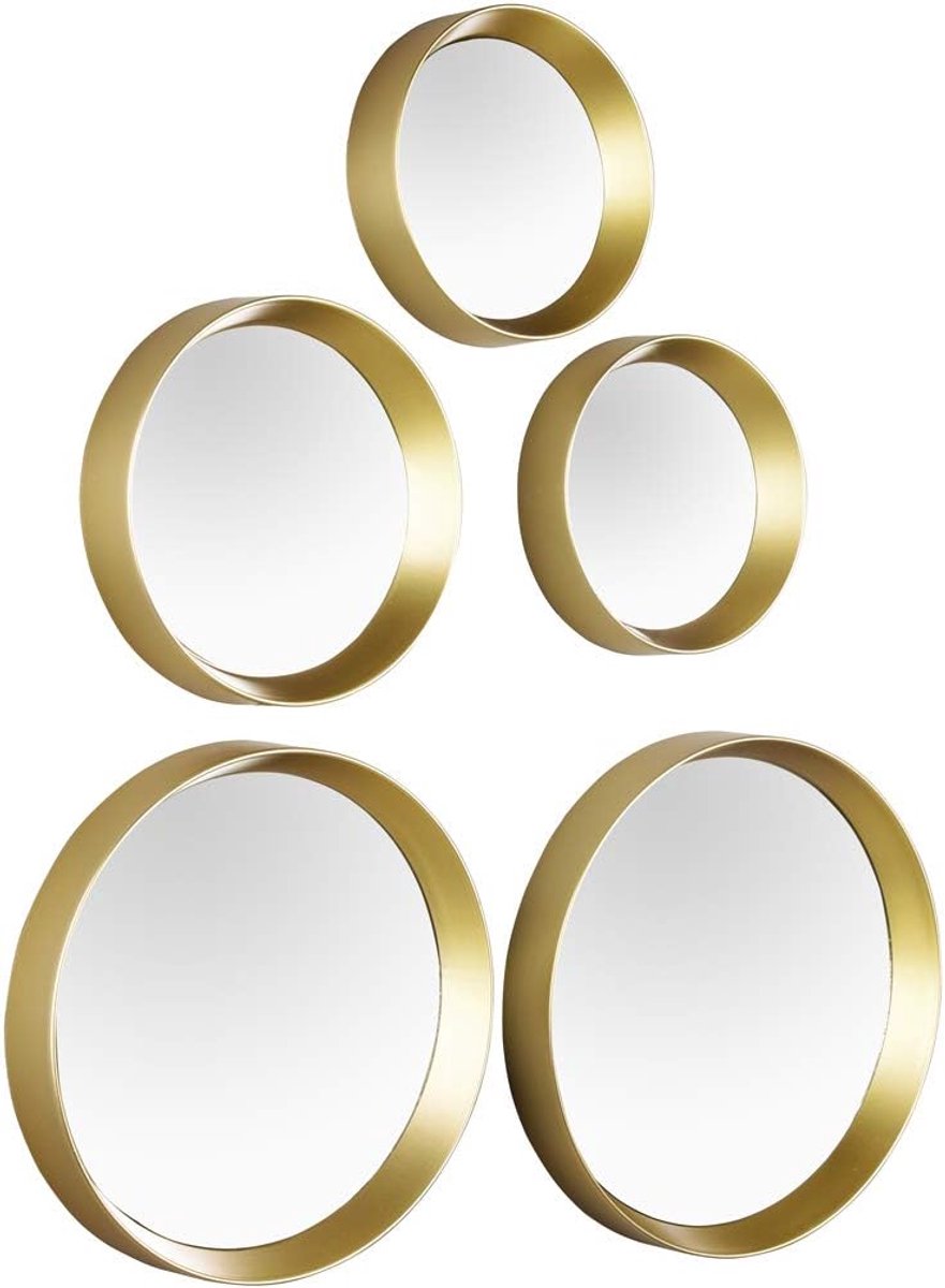 Decoratieve Wandspiegel Set - Ronde Spiegels - Woonkamer Decoratie - Inclusief Montageplaten - 5 Delig Set - Goud