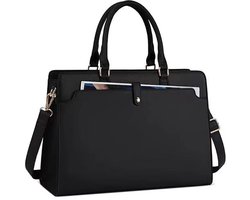 Laptoptas - Laptoptas dames - Schoudertas dames - Laptoptas 15.6 inch - Laptop tote bag - Grote capaciteit - Waterdicht - PU-leer - Voor werk en kantoor - Zakelijke tas - 15.6 inch - Zwart