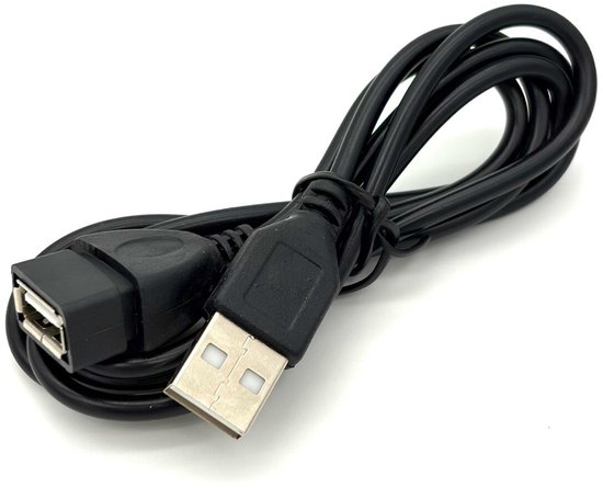 Zwarte USB 2.0 verlengkabel met aan beide zijden een USB-A connector.