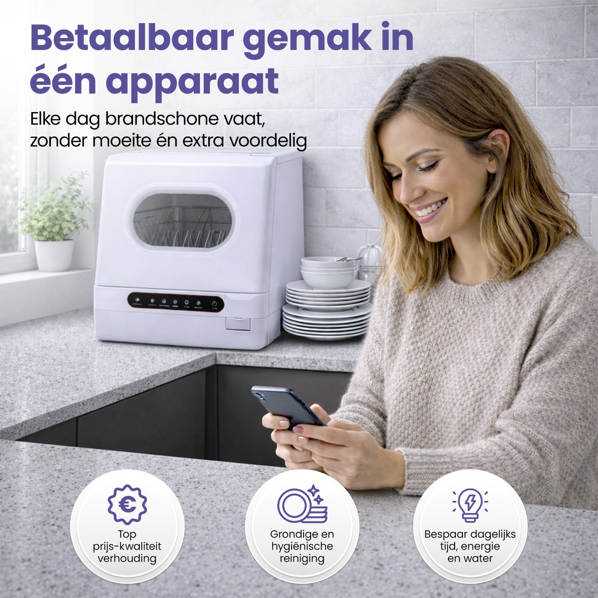 SwayTosh Mini Vaatwasser DTX-4 – 2026 – Mini Afwasmachine Vrijstaand – Met Waterreservoir – Washing Machine – Vrijstaande Vaatwasser – Dishwasher – Kleine Vaatwasser – Vaatwasmachine — afbeelding 4