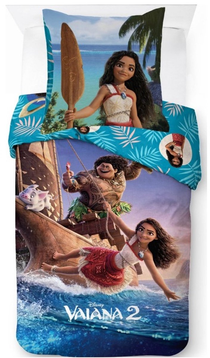 Disney - Vaiana - Moana - Dekbedovertrek - Blauw - 140x200 Cm - Eenpersoons - 100% Katoen.