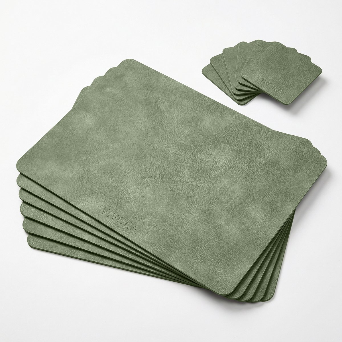 VIVORA Placemats – 6 Placemats & 6 Onderleggers – Rechthoek – Mint Green – Premium PU Eco Leer – Waterafstotend & Anti-Slip