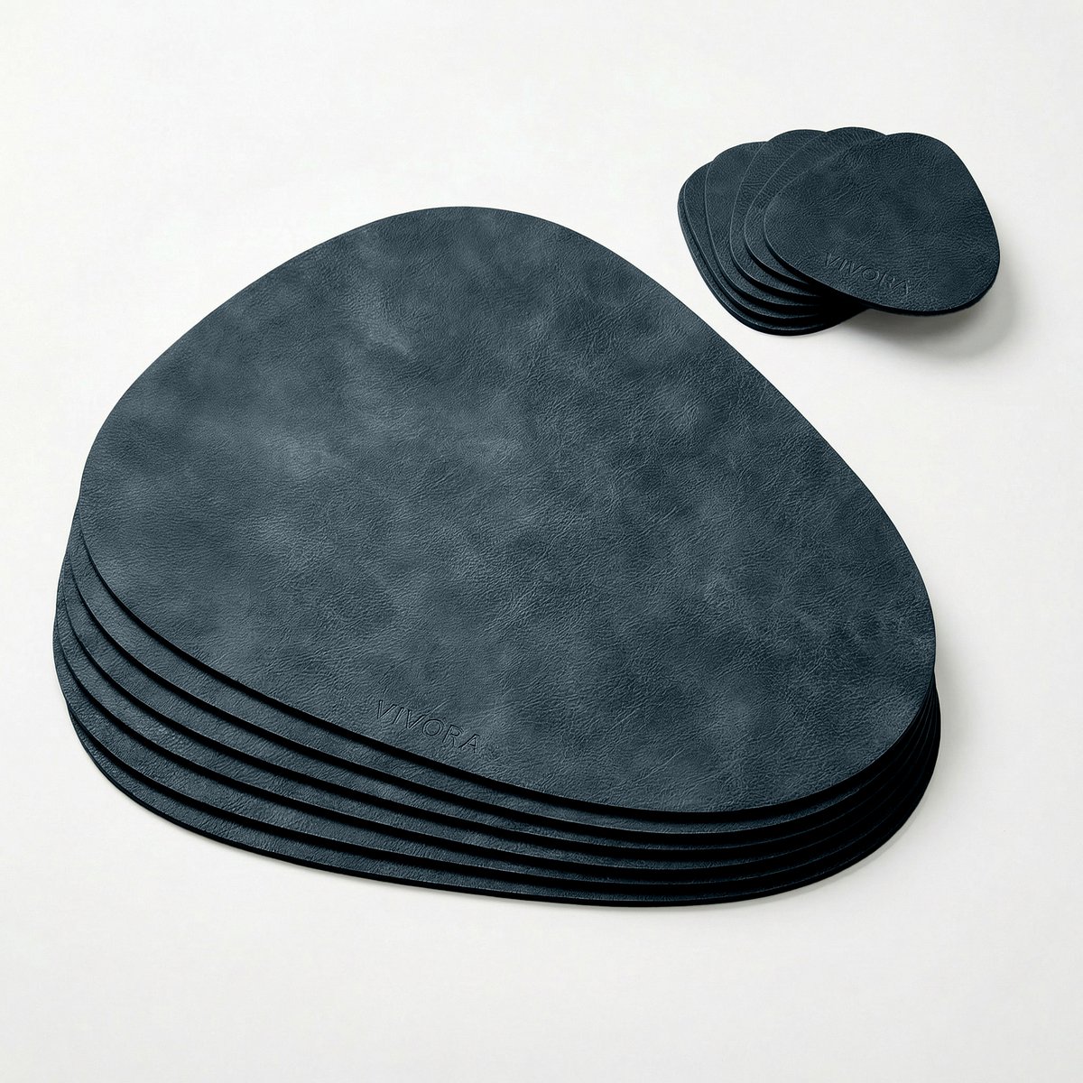 Placemat Set – PU Leer – Ovaal – Midnight Blue – Set van 6