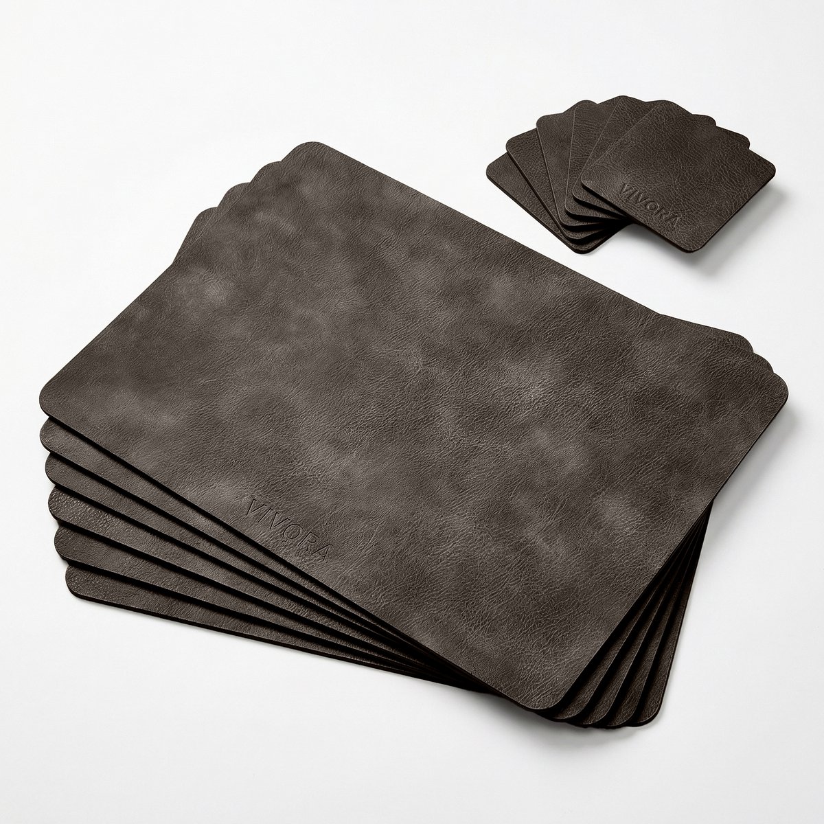 Placemat Set – PU Leer – Rechthoek – Stone Grey – Set van 6