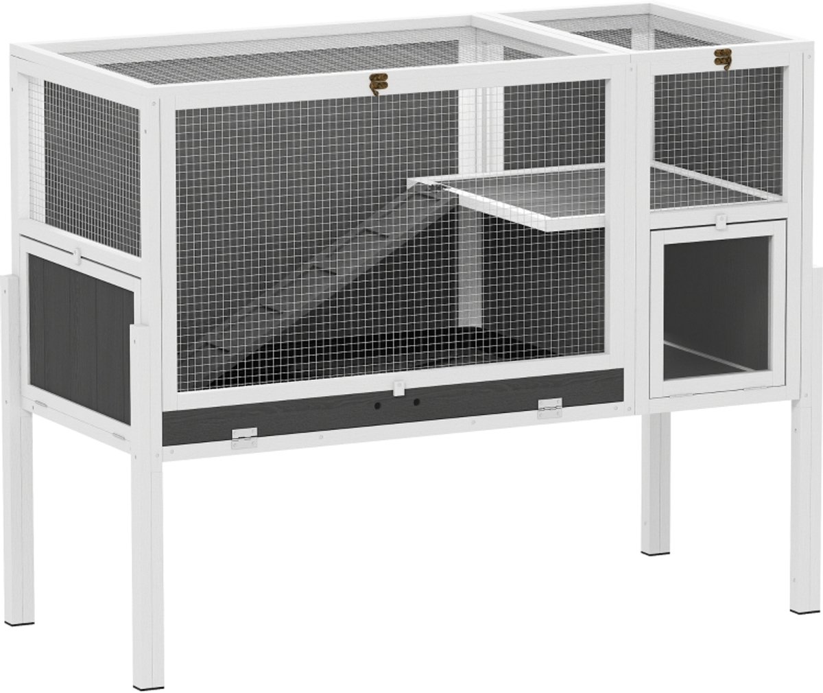 Konijnenhok Binnen - ROLIPO - Hamsterkooi Groot - Caviaverblijf met 2 Verdiepingen - Luxe Houten Kleintierverblijf - Grijs - 120 x 53 x 93 cm - Knaagdierkooi met Schuiflade en FSC-Hout