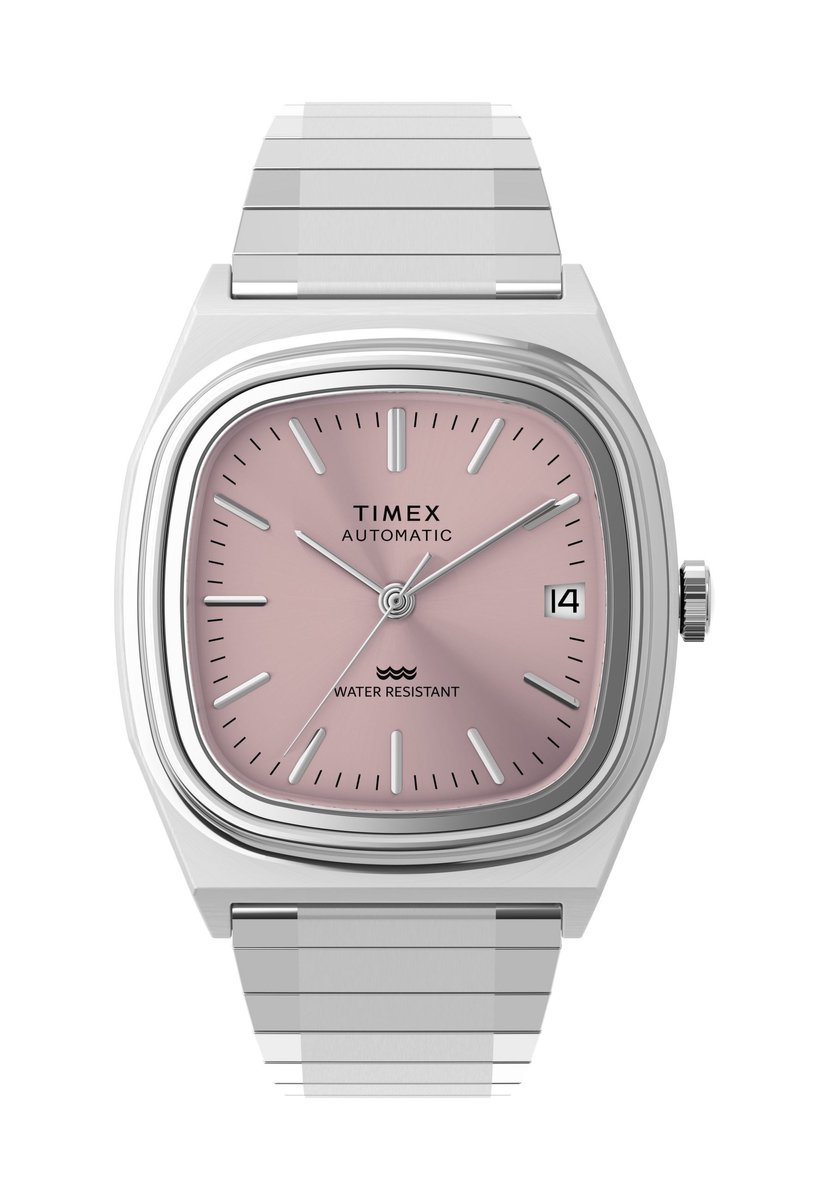 Timex Timex® Automatic 1983 E Line Mechanisch Automatisch Horloge Roze En Zilveren Tint Kast: 100% Roestvrij Staal | Armband: 100% Roestvrij Staal 34 mm TW2Y66700AJ, TW2Y66800AJ
