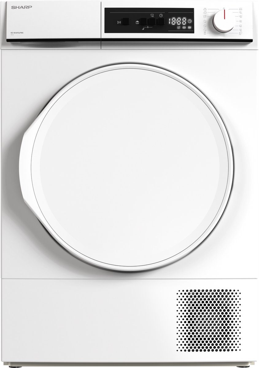 Sharp KDNHA9S6PWECB newline – warmtepomp droger – 9 kg – energie label E – 15 programma’s – LED trommelverlichting – links en rechts draaiend – WIT