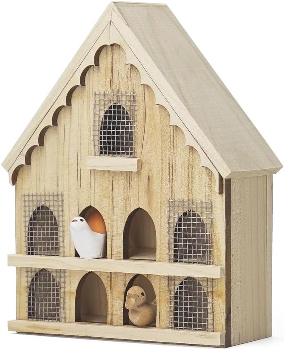 Miniatuur Vogelhuisje - Poppenhuis Decoratie - Diorama Bouw - 1:12 Schaal Model - 6.5 x 8.5 cm - Houtkleur