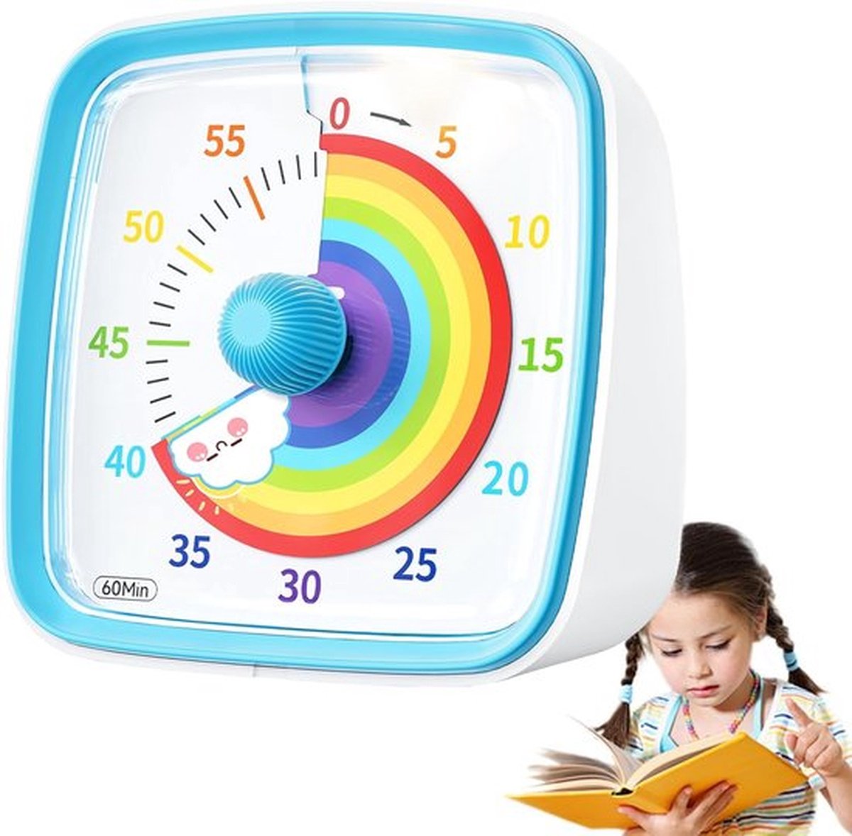 Visuele Timer met Nachtlampje – Blauw – 60 Min Regenboog Afteltimer – Stil Keuken- & Studie Timer voor Kinderen en Volwassenen