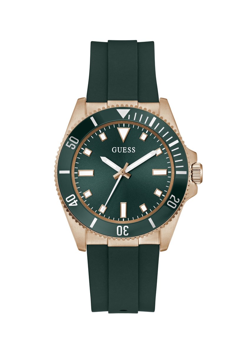 Guess Cliff Quartz Analoog Horloge Groen Kast: 100% Roestvrij Staal | Armband: 100% Siliconen 43 mm GW0969G5