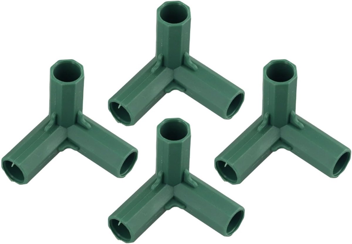 Kasframe Verbindingstukken - Tuinbouw Connectoren - Opbouw Kassen - Rechte Hoek 3-weg - 16mm Buis - Groen